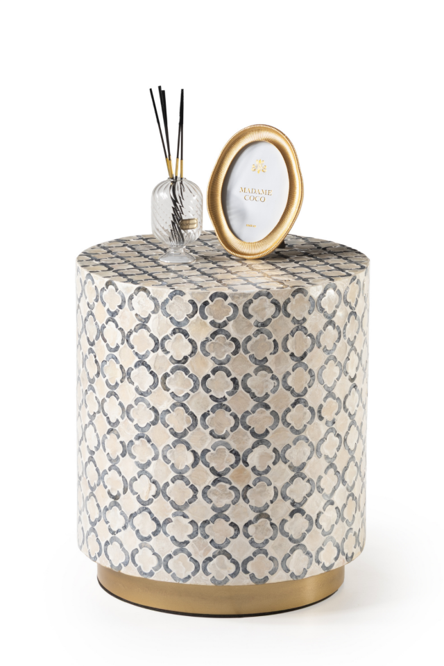 Zenya Doğal Kaplama Lüks El İşçiliği Yan Sehpa / Tabure 40x40 H:45