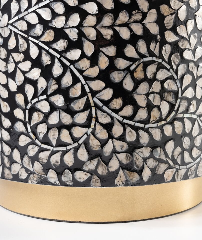 Solenne Beyaz Doğal Sedef Kaplama Lüks El İşçiliği Yan Sehpa / Tabure 40x40 H:45