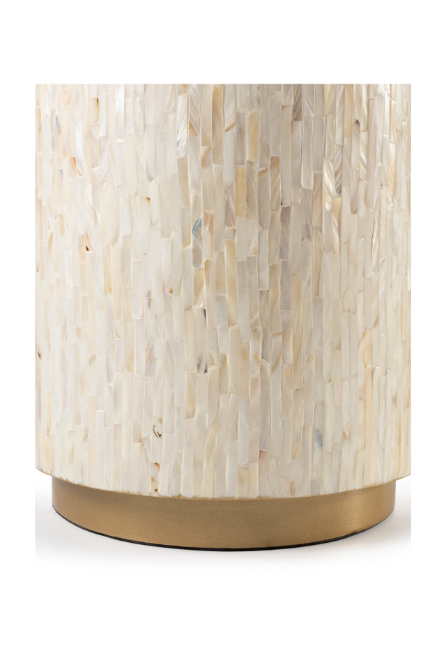 Solenne Beyaz Doğal Sedef Kaplama Lüks El İşçiliği Yan Sehpa / Tabure 40x40 H:45