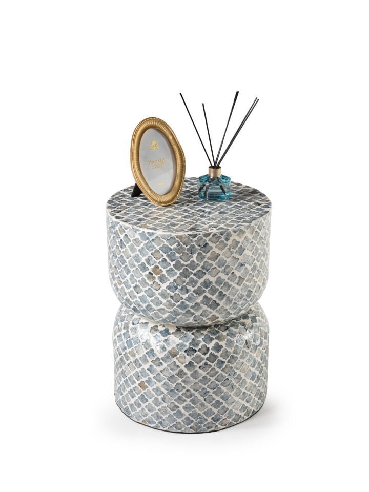 Lume Sedefli El İşçliği Lüks Modern Yan Sehpa Tabure 35x35 H:40