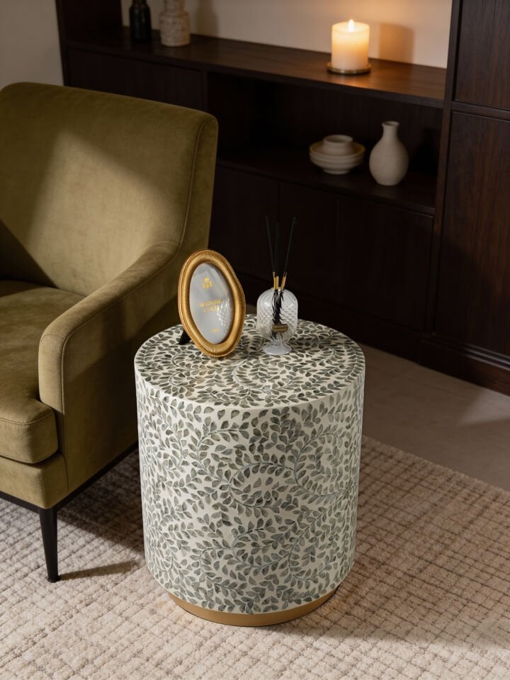 Evira Kaplama Lüks El İşçiliği Yan Sehpa/Tabure 40x40 H:45