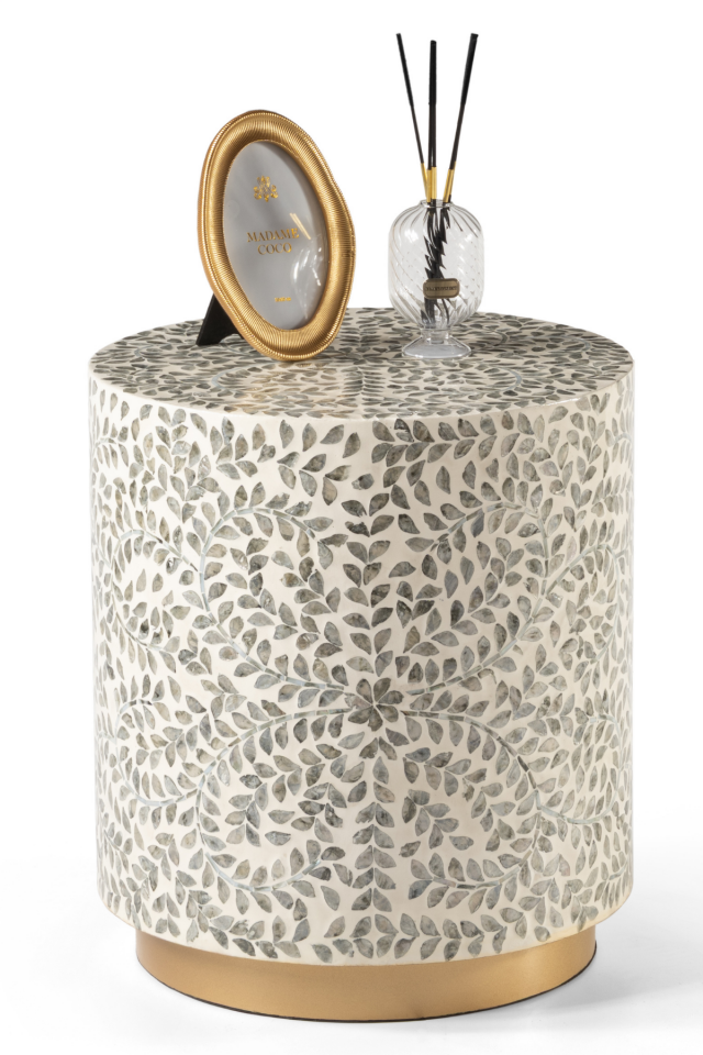 Evira Kaplama Lüks El İşçiliği Yan Sehpa/Tabure 40x40 H:45