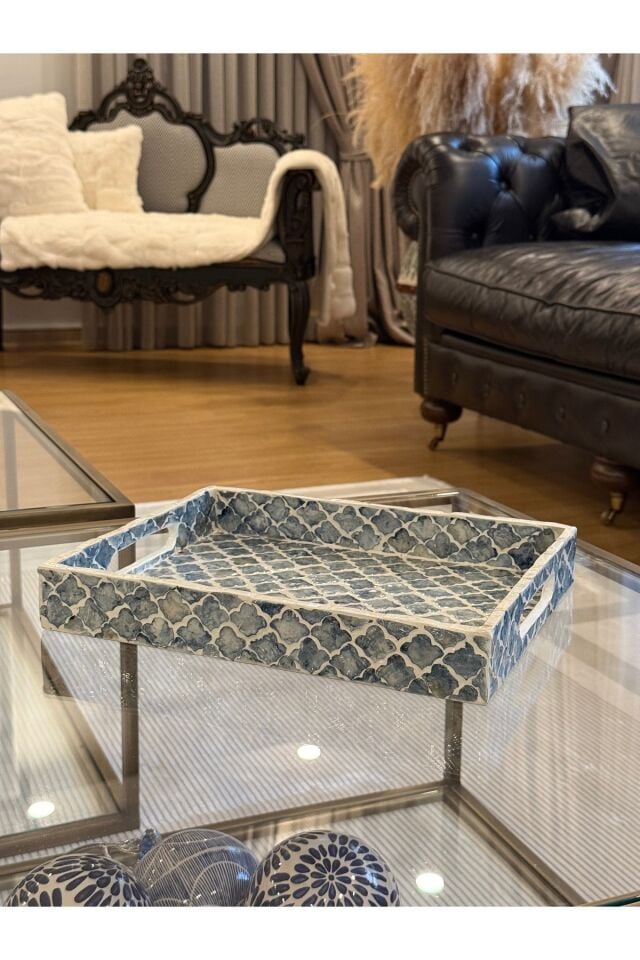 Azura Sedef  Dekoratif El İşçiliği Tepsi 32x25 Cm