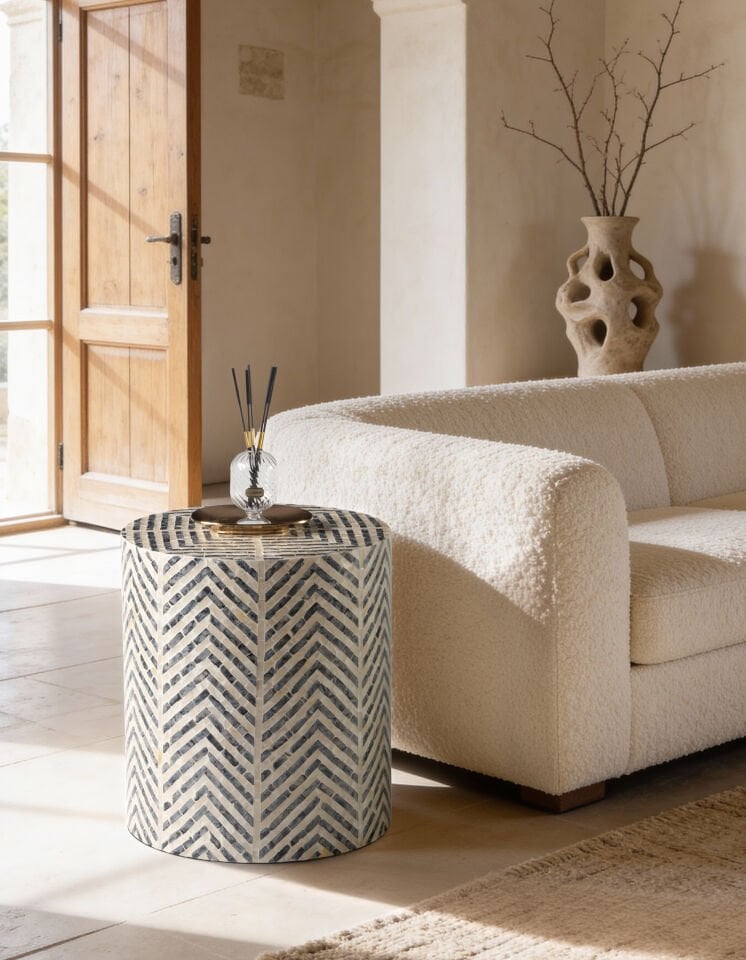 Aveline Yan Sehpa/Tabure El İşçiliği Sedef  40x40 H:45