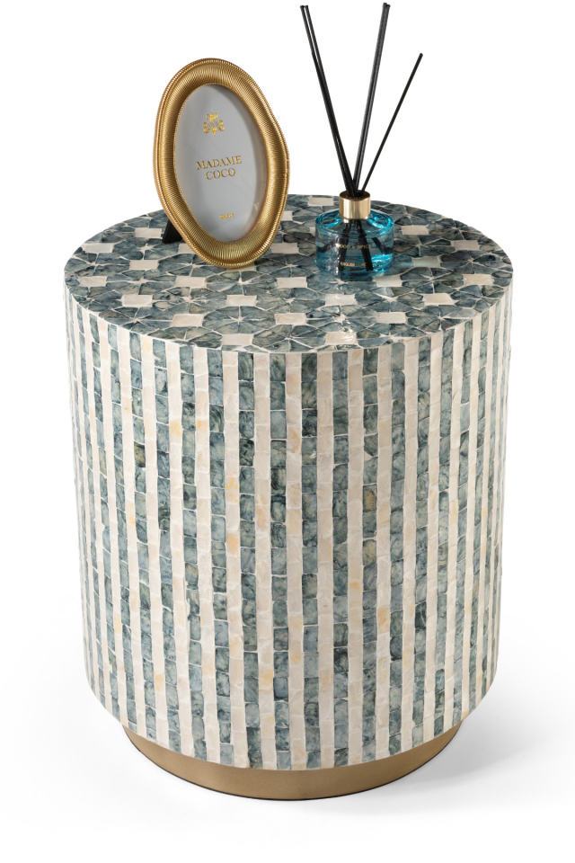 Liora Yan Sehpa/Tabure Sedef Kaplama El İşçiliği Organik Sedef 40x40 H:45