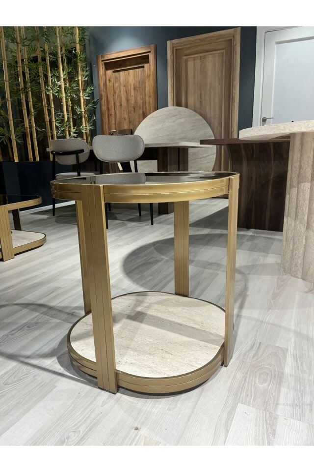 Valencia Yan Sehpa – Gold Eskitme TempFüme Cam & Modern Metal