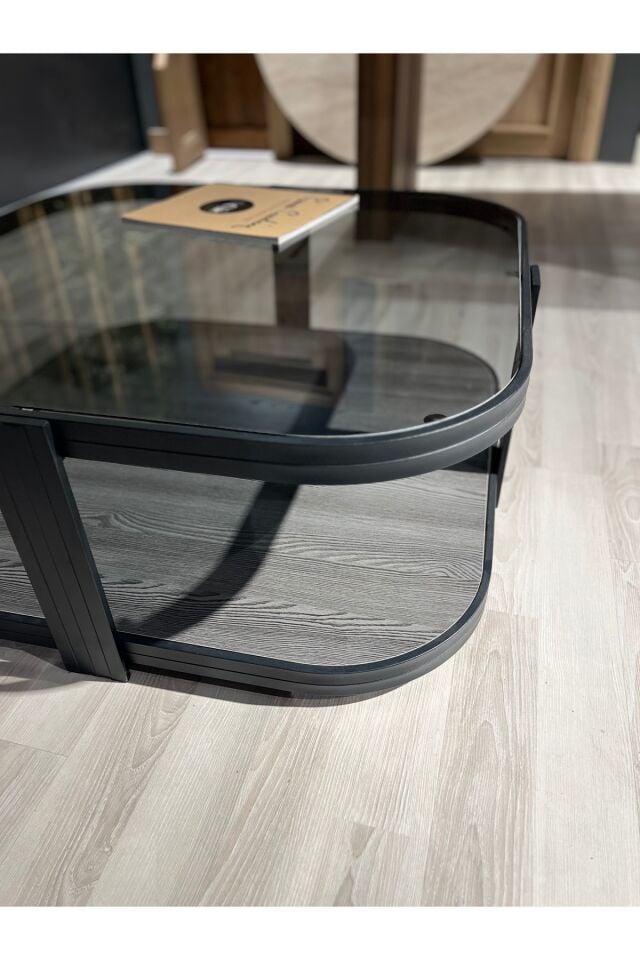 Valencia Orta Sehpa Temperli Füme Cam Modern Mobilya Siyah - Balaban