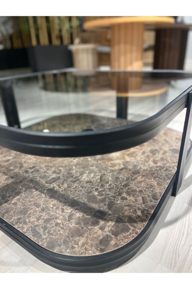 Valencia Orta Sehpa Temperli Füme Cam Modern Mobilya Siyah - Sini