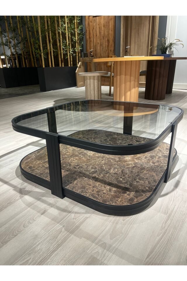 Valencia Orta Sehpa Temperli Füme Cam Modern Mobilya Siyah - Sini