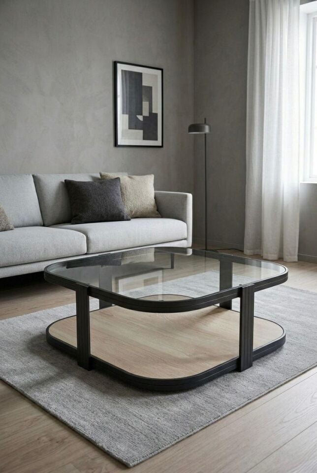 Valencia Orta Sehpa Temperli Füme Cam Modern Mobilya Siyah - Traverten