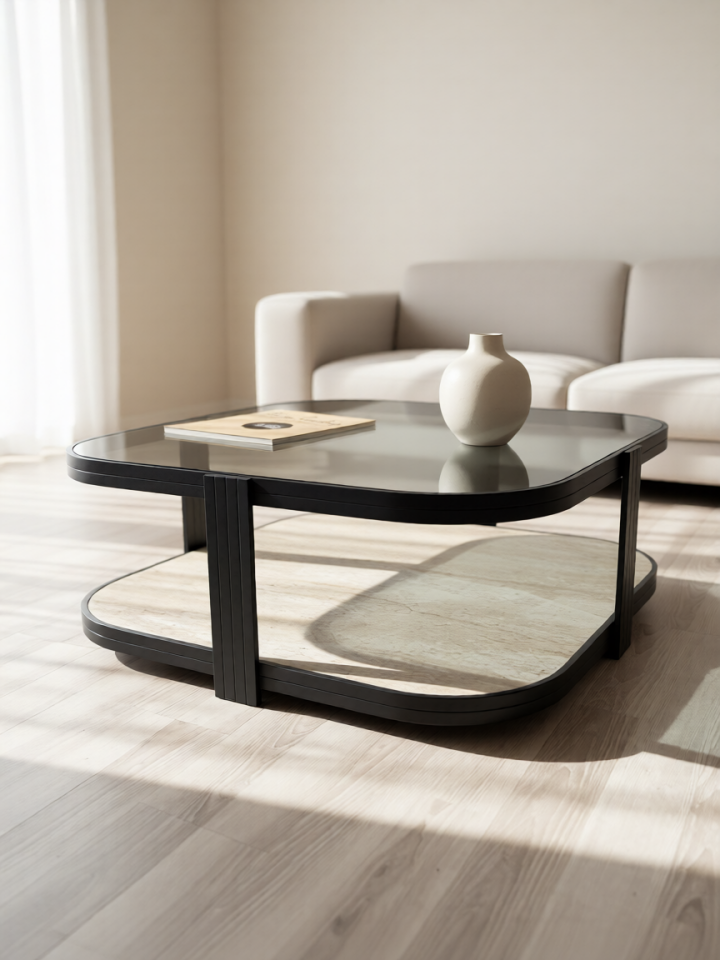 Valencia Orta Sehpa Temperli Füme Cam Modern Mobilya Siyah - Traverten