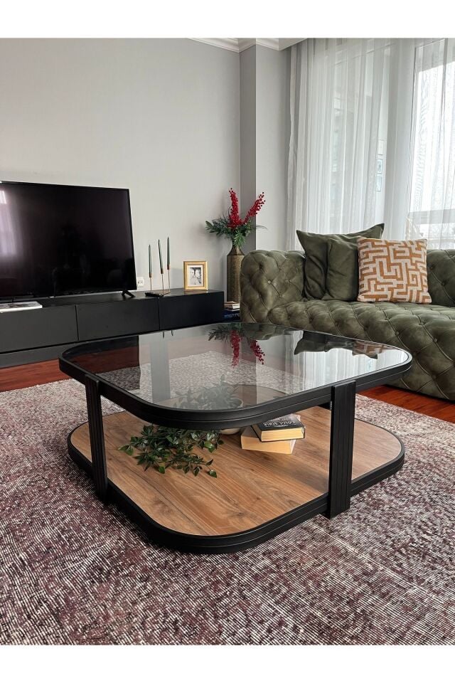 Valencia Orta Sehpa Temperli Füme Cam Siyah - Amalfi