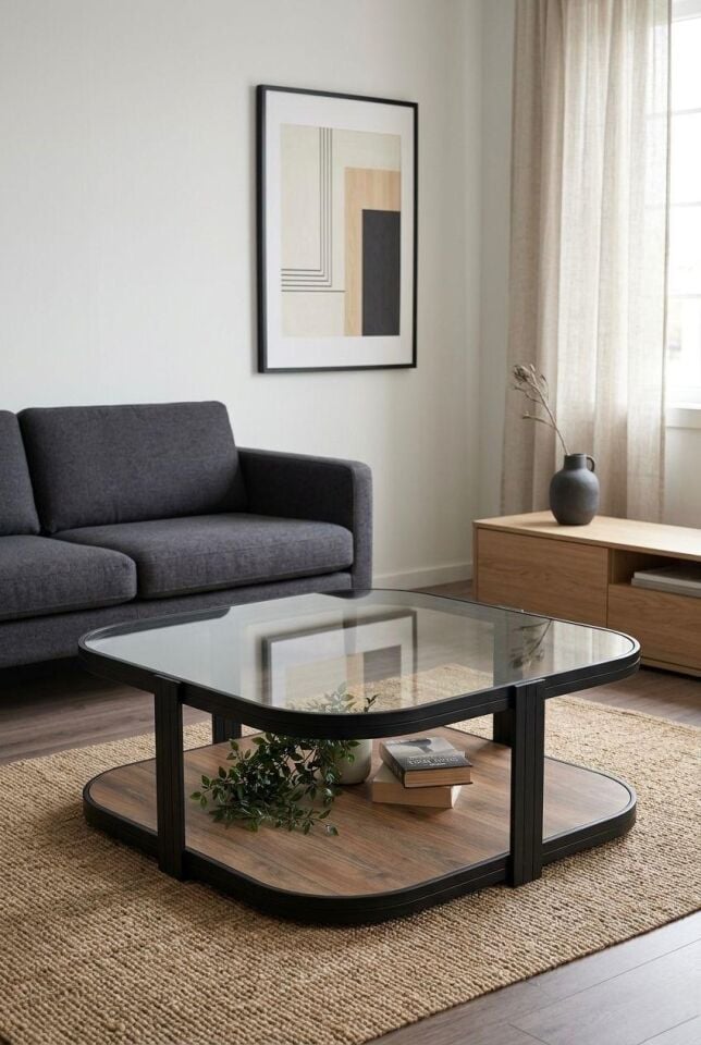 Valencia Orta Sehpa Temperli Füme Cam Siyah - Amalfi