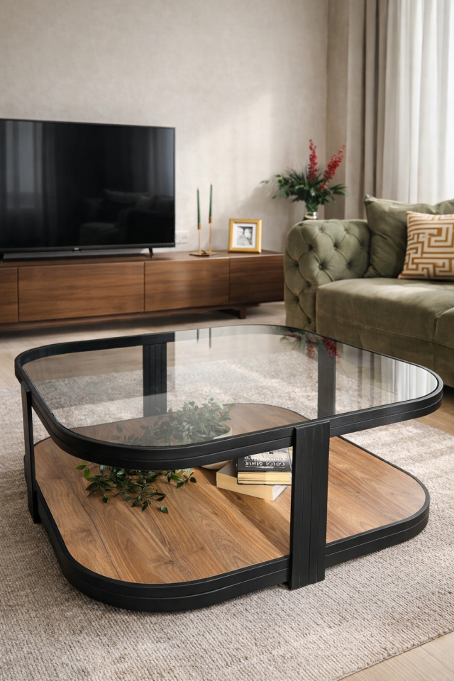 Valencia Orta Sehpa Temperli Füme Cam Siyah - Amalfi