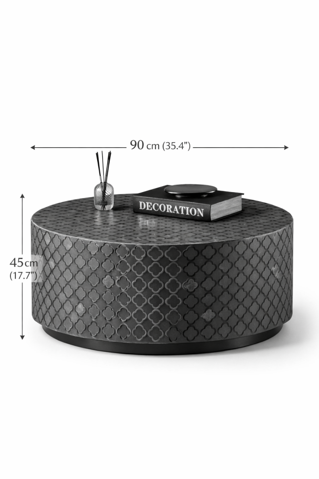 Solenne Beyaz  Orta Sehpa Doğal  Kaplama El işçiliği 90x90 H:45 Modern Mobilya