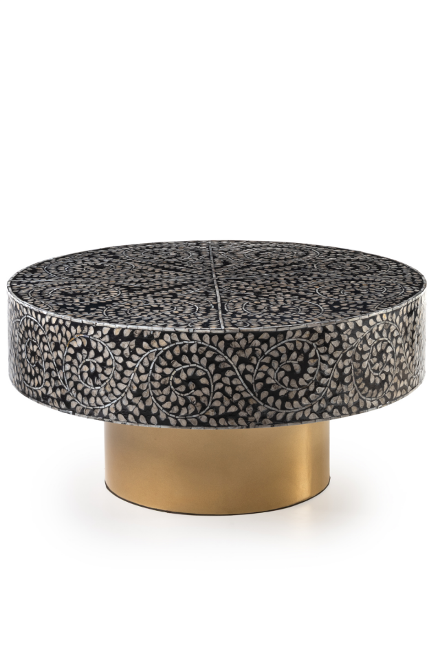 Solenne Siyah  Orta Sehpa Kaplama El işçiliği 90x90 H:45 Modern Mobilya