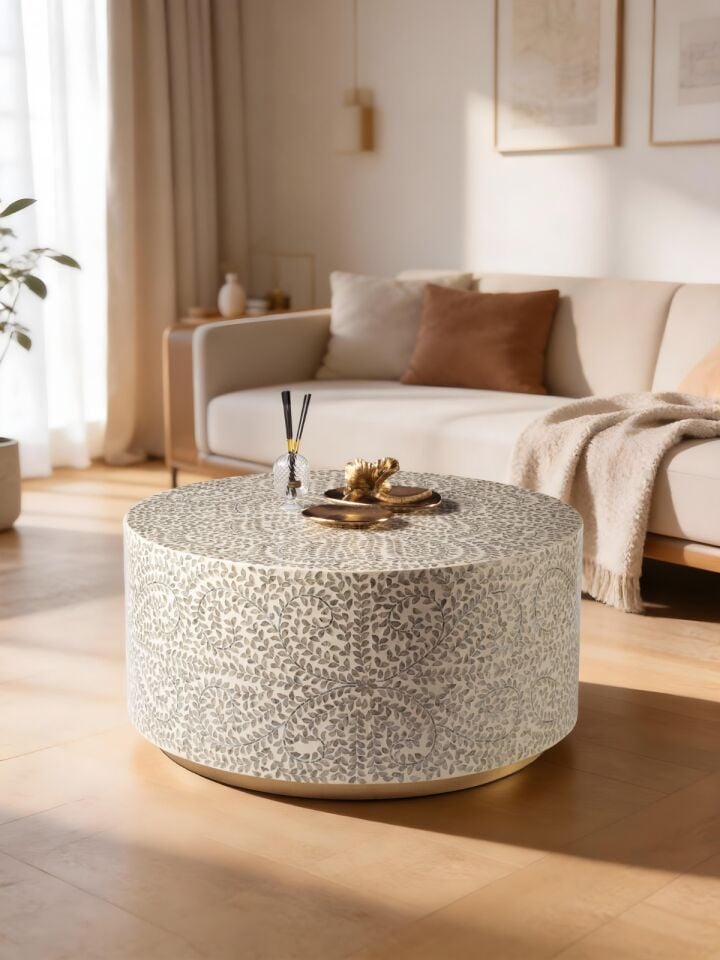 Evira Orta Sehpa Kaplama El işçiliği 90x90 H:45 Salon