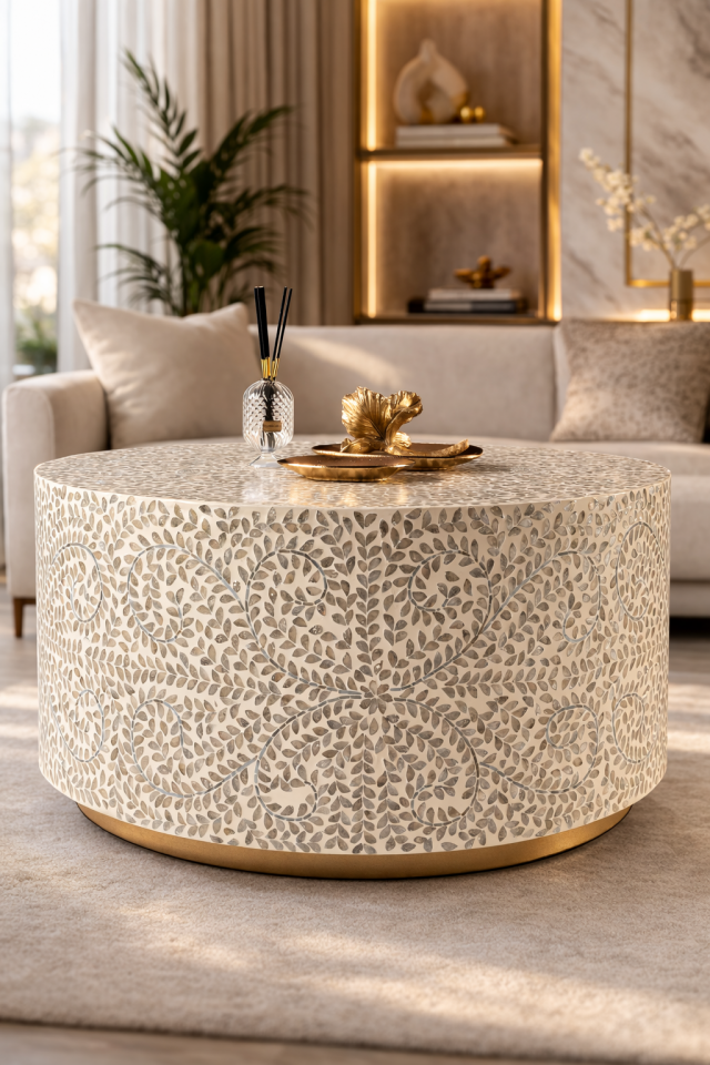 Evira Orta Sehpa Kaplama El işçiliği 90x90 H:45 Salon