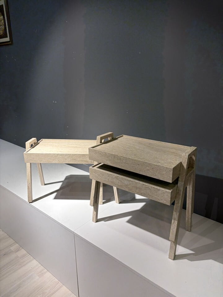 Tafo Traverten Desenli 3'lü Zigon Sehpa