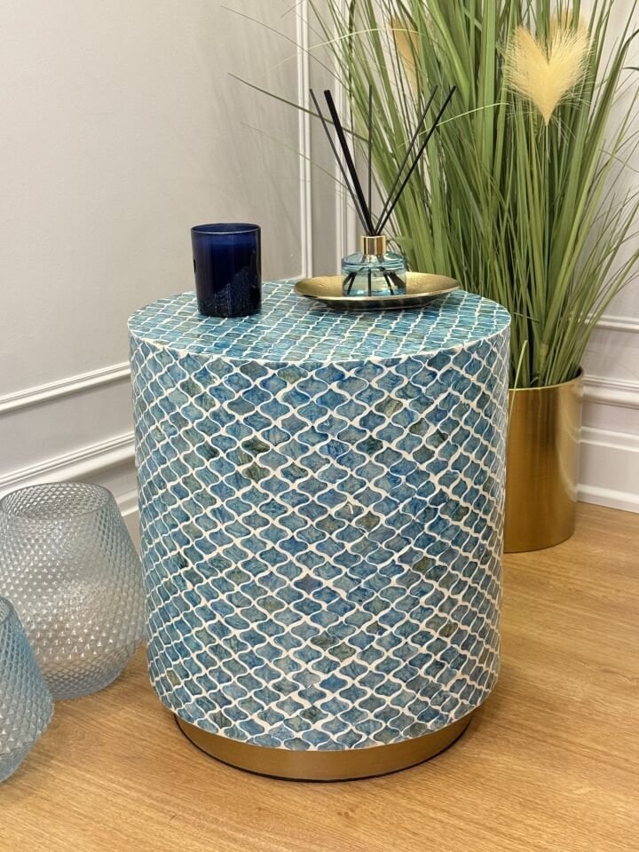 Maris Sedef  Doğal Kaplama Lüks El İşçiliği Yan Sehpa / Tabure 40x40 H:45