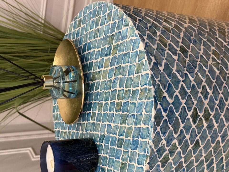 Maris Sedef  Doğal Kaplama Lüks El İşçiliği Yan Sehpa / Tabure 40x40 H:45