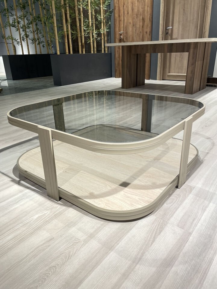 Valencia Orta Sehpa Temperli Füme Cam Modern Mobilya Cappuccino - Traverten