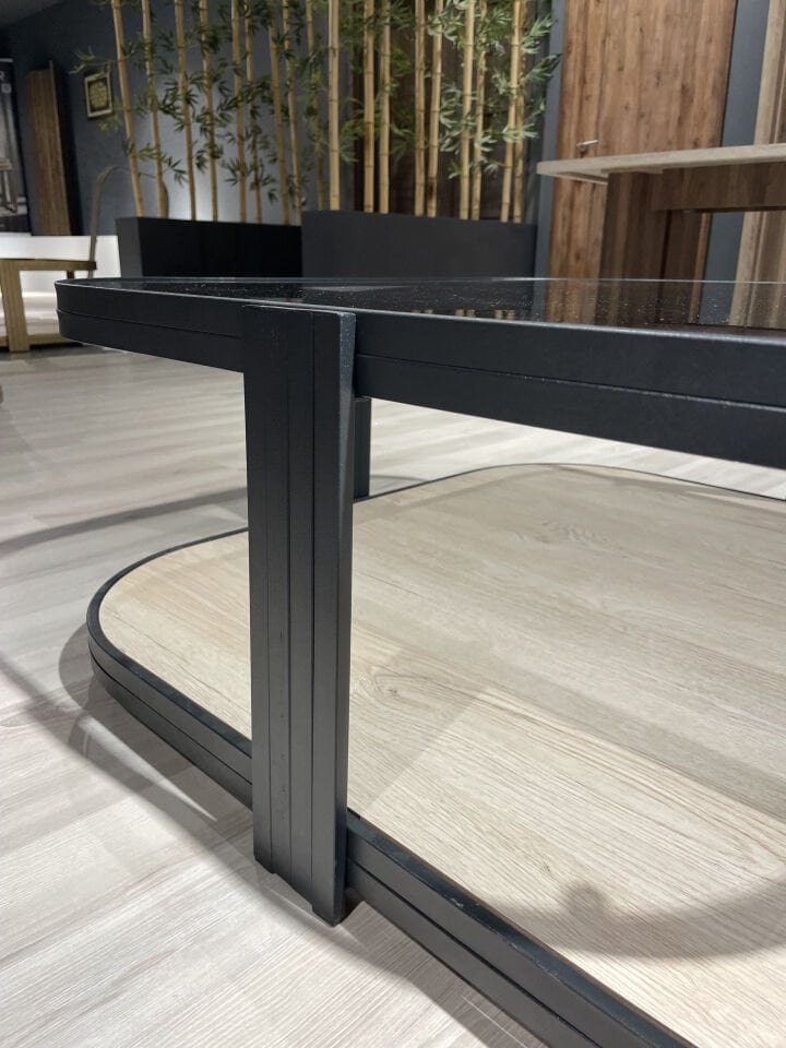 Valencia Orta Sehpa Temperli Füme Cam Modern Mobilya Siyah - Meşe