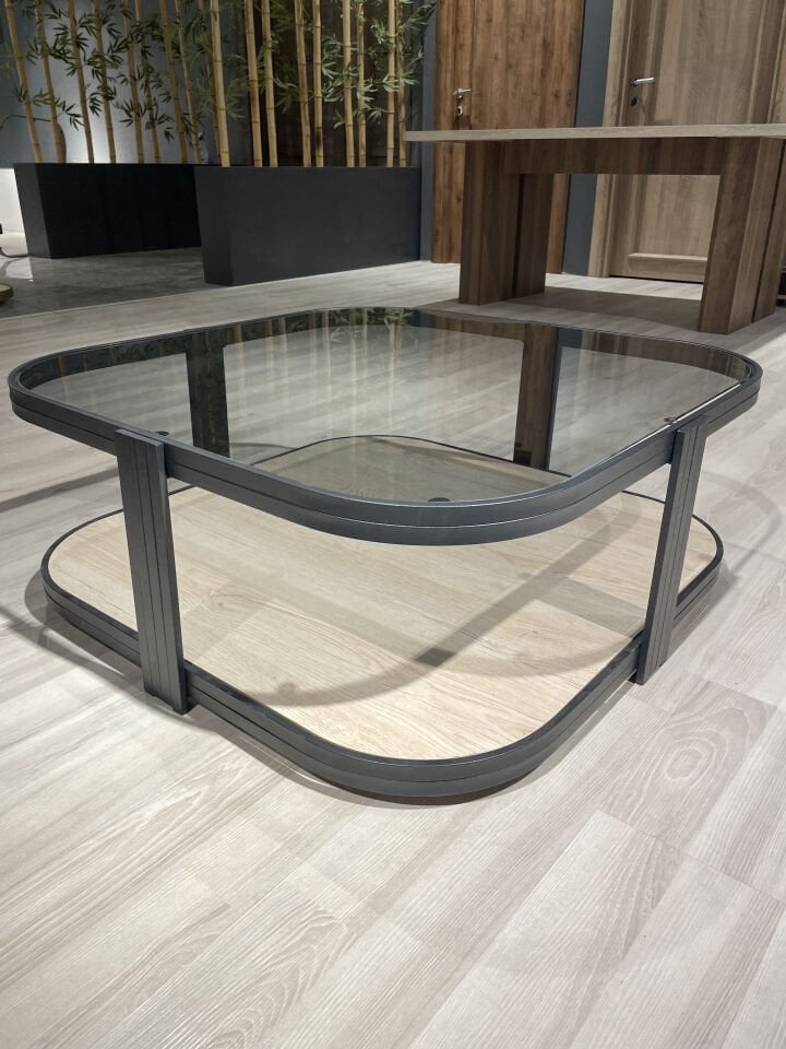 Valencia Orta Sehpa Temperli Füme Cam Modern Mobilya Siyah - Meşe