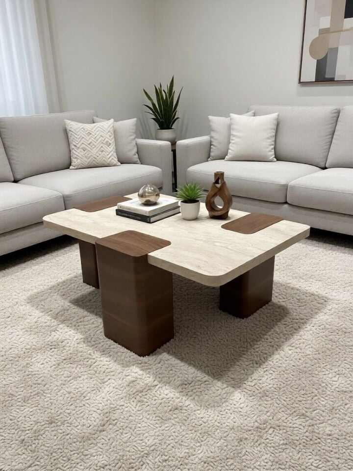 Duo Orta Sehpa Ceviz-Traverten 109x59