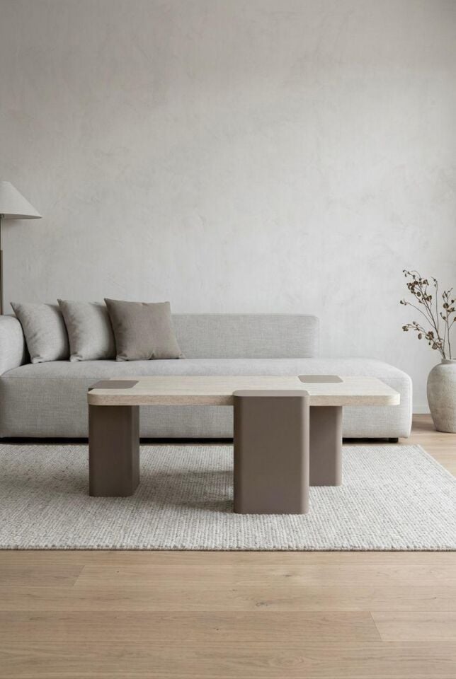 Duo Orta Sehpa Hareli Koyu Gri-Traverten 109x59