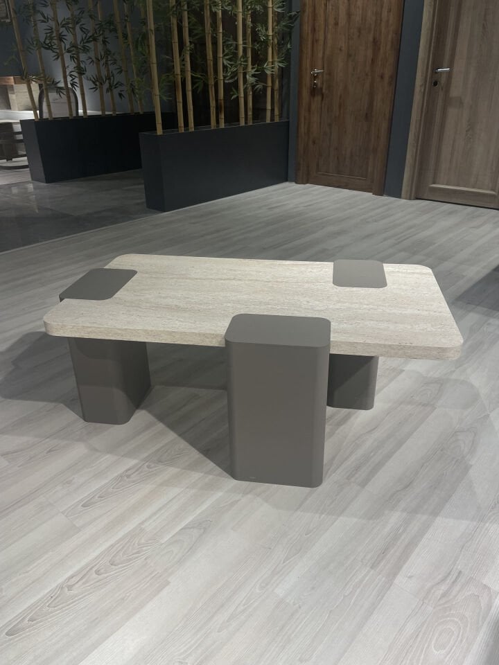 Duo Orta Sehpa Hareli Koyu Gri-Traverten 109x59