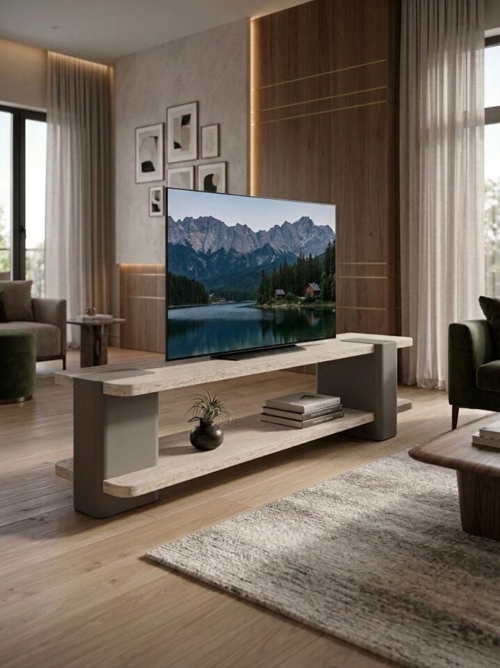Duo TV Ünitesi Hareli Koyu Gri-Traverten 180x40