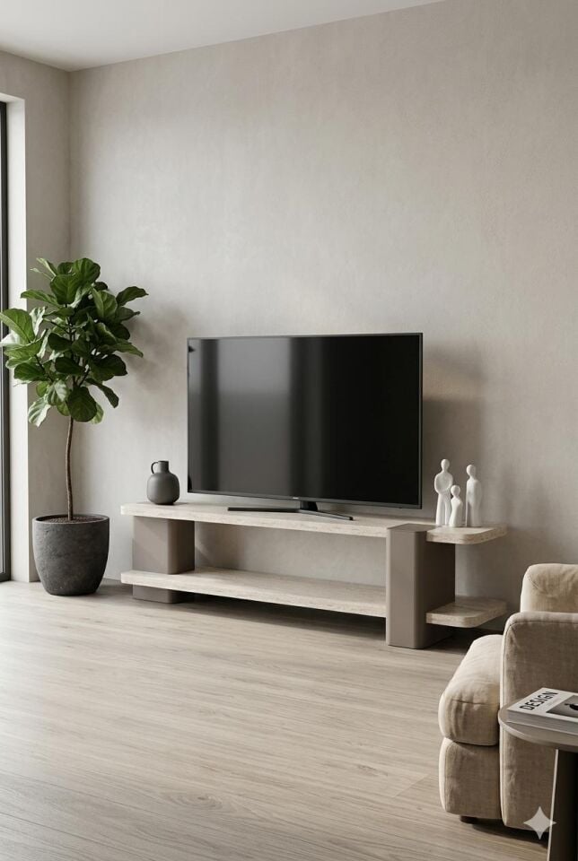 Duo TV Ünitesi Hareli Koyu Gri-Traverten 180x40