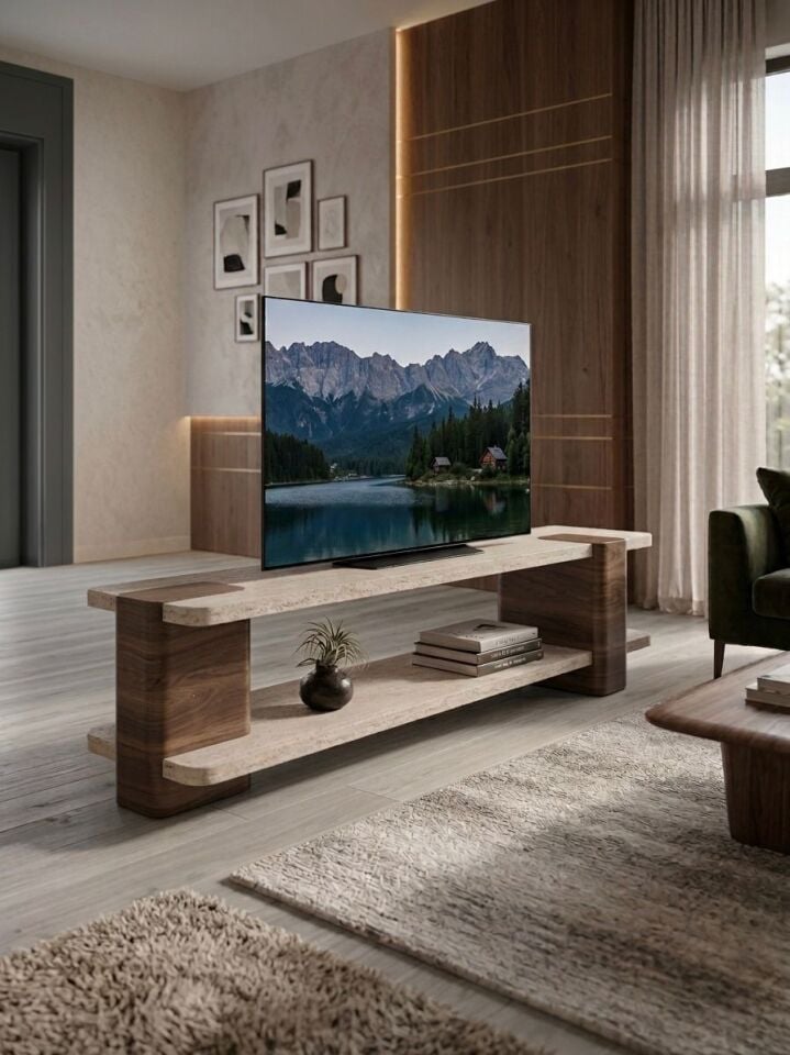 Duo TV Ünitesi Ceviz-Traverten 180x40