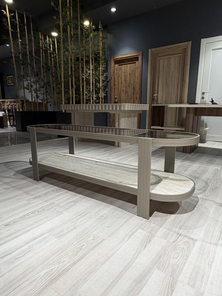 Valencia TV Ünitesi Cappucino Traverten Füme Cam 160x40