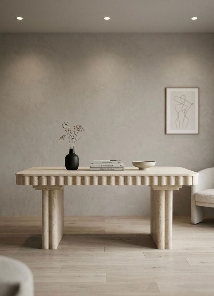 Atina Mekanizmalı Yemek Masası Traverten 170x90 Ortadan Açılır(+45 cm)