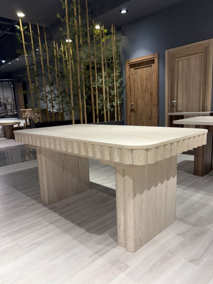 Atina Mekanizmalı Yemek Masası Traverten 170x90 Ortadan Açılır(+45 cm)