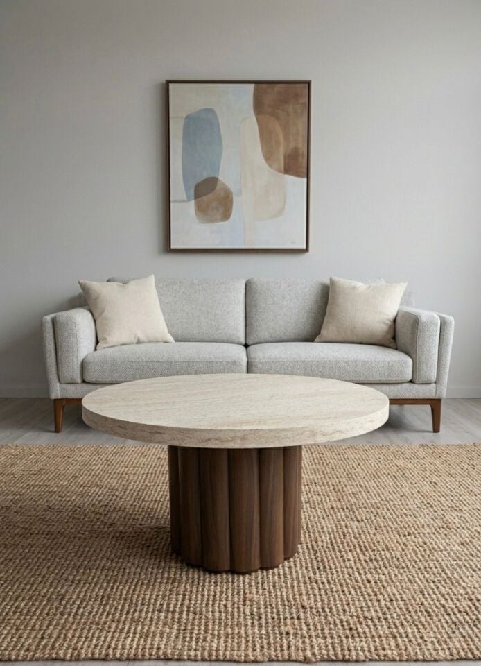 Atina Yuvarlak Ceviz-Traverten Orta Sehpa 79x79