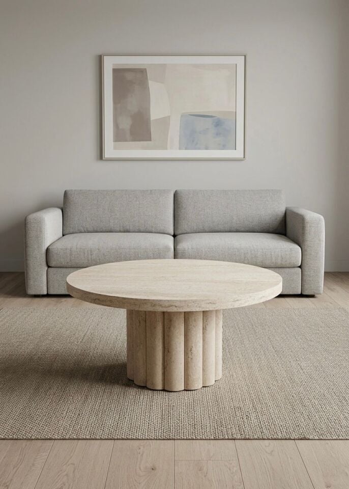 Atina Yuvarlak Traverten Orta Sehpa 79x79