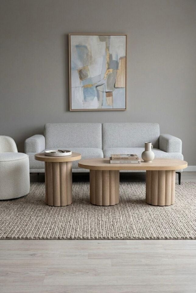 Atina Oak Orta-Yan Sehpa set 119x59-50x50