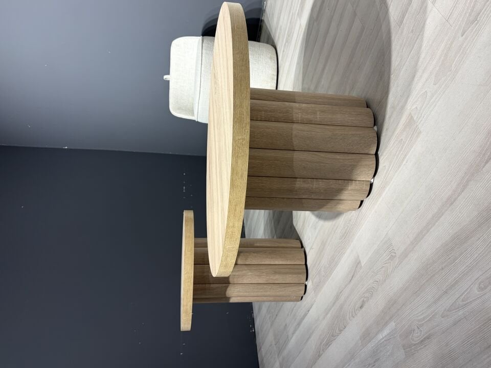 Atina Yuvarlak Oak Orta-Yan Sehpa Set 79x79-50x50