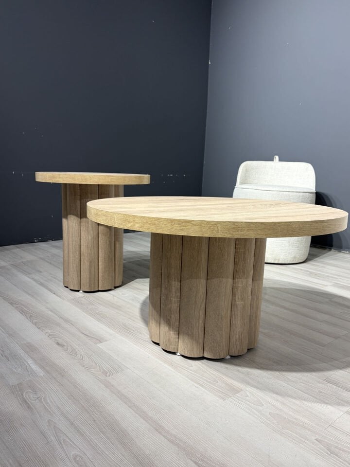 Atina Yuvarlak Oak Orta-Yan Sehpa Set 79x79-50x50