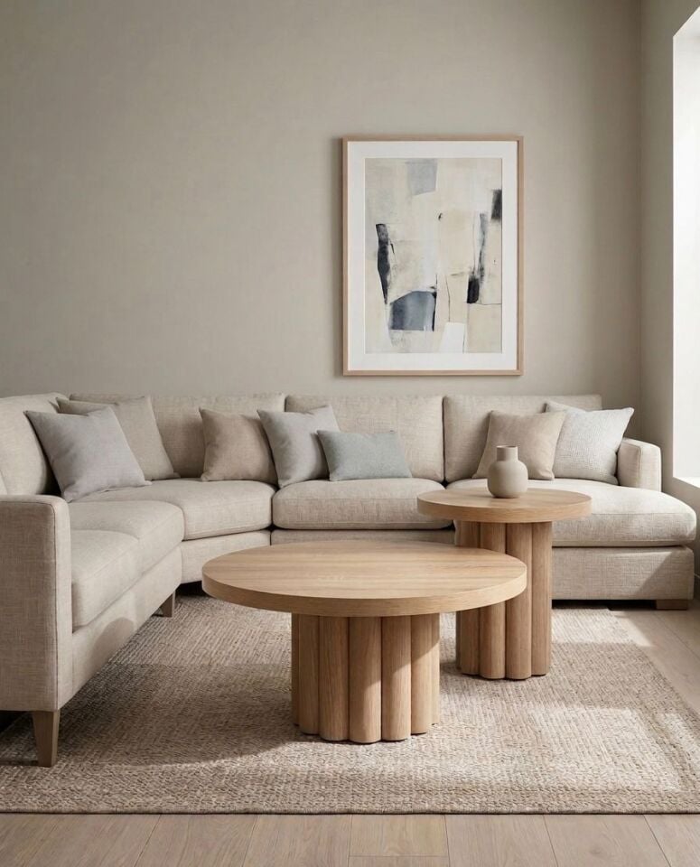 Atina Yuvarlak Oak Orta-Yan Sehpa Set 79x79-50x50