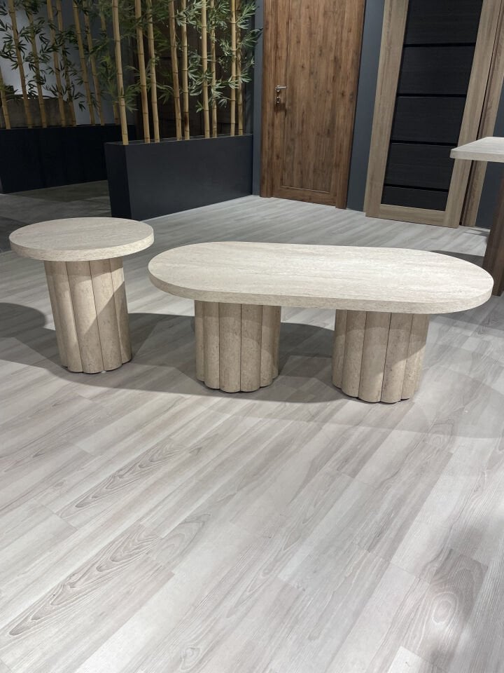 Atina Traverten Orta-Yan Sehpa set 119x59-50x50