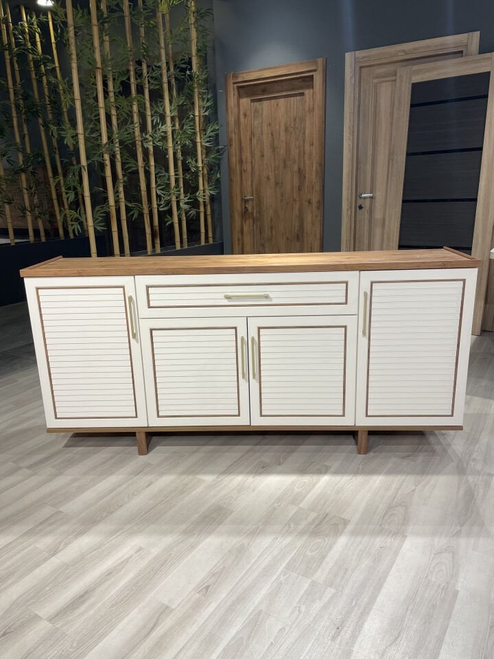 Vena Konsol Dolap Çıtalı Beyaz-Ceviz 180x40