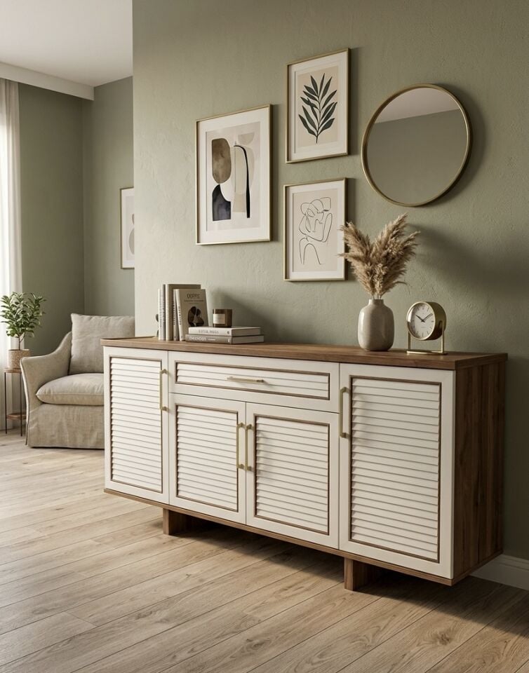 Vena Konsol Dolap Çıtalı Beyaz-Ceviz 180x40
