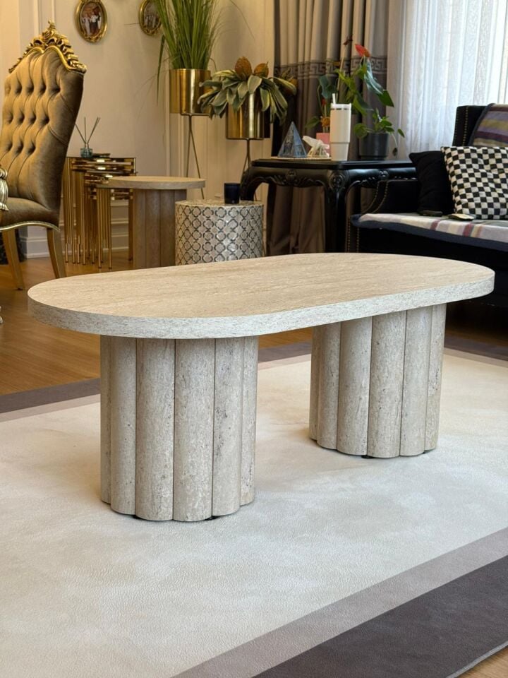 Atina Oval Traverten Orta Sehpa 119x59