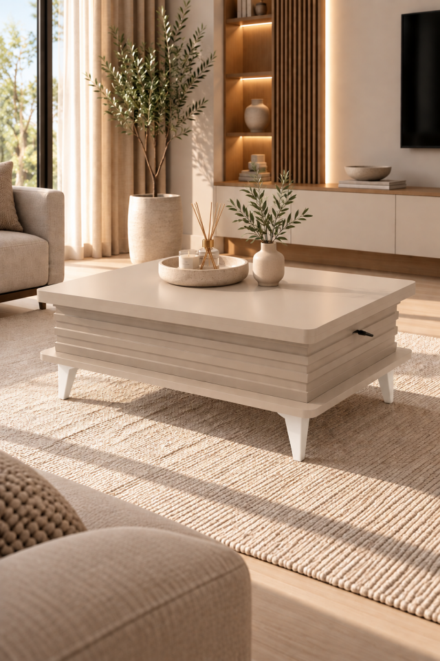 Line Sihirli Orta Sehpa Açılır Mekanizmalı Kumbeji 90x60, H: 36