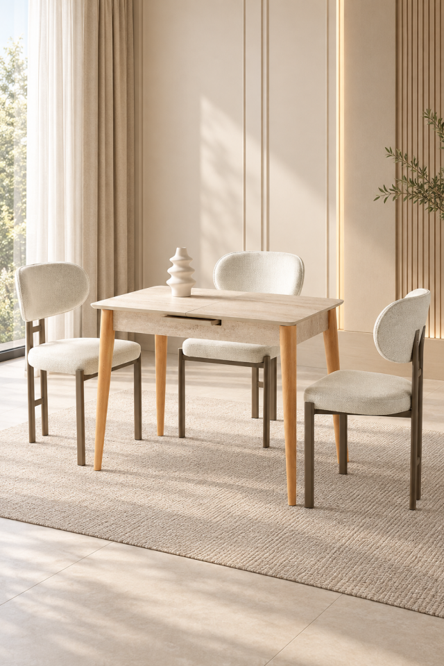 Mercan Mutfak Masası 100x60 CM Otomatik Açılır Mekanizma Cilalı Cumba MDF
