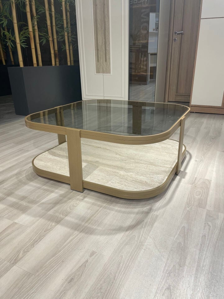 Valencia Orta Sehpa Bonj Renk - Temperli Füme Cam Modern Mobilya 90x90 Cm